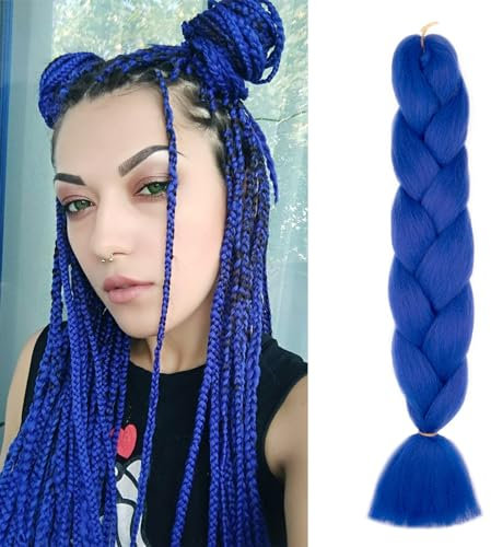 Dcbaboo Braids Extensions Kunsthaar zum Einflechten 1 Stücke Braiding Hair Kanekalon Haare zum Einflechten Haarverlängerung Zöpfe Afro Crochet Box Braids Hair Flechten 100g, Saphirblau