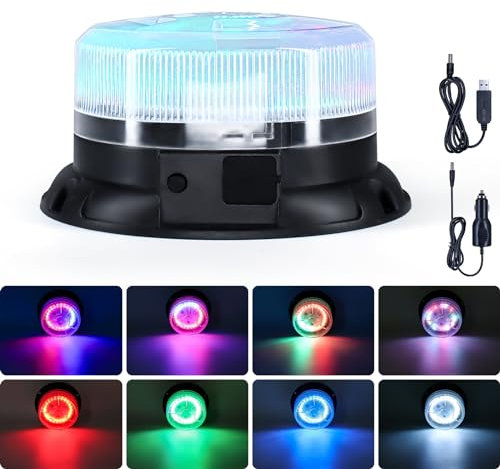 Fxlpower Gyrophare LED, 9 Modes d'éclairage LED avec Aimant, Feux Clignotants D'avertissement pour Camions, Véhicules Postaux, Tracteurs, Voiturettes de Golf