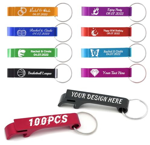 LLLGSH Lot de 100 décapsuleurs personnalisés en Aluminium - Décapsuleur De Bière Personnalisé - Texte/Logo gravé - Cadeau de fête de Mariage - Fête prénatale, Bar, invités