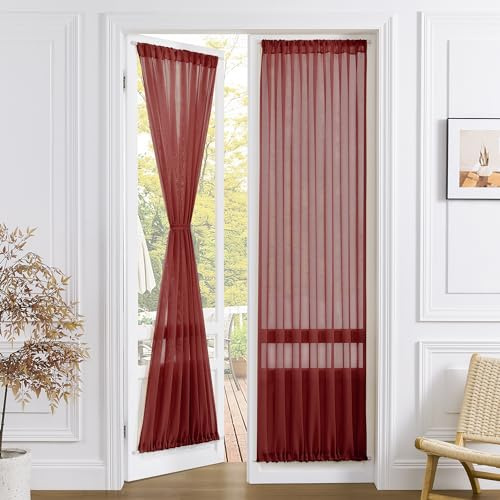 Tollpiz Durchsichtiger Türvorhang für Schrank, Leinenstruktur, durchscheinende Vorhänge für Türöffnungen, lichtfilternd, Voile französische Tür Stangentaschen-Vorhänge für Terrassen-Glastüren, 63,5 x