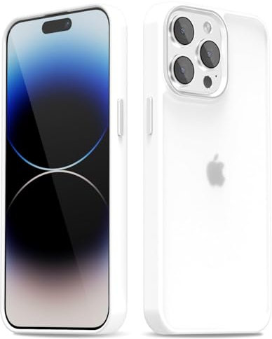 oakxco for iPhone 14 Pro Case Clear Hard Shell, Slim Thin Matte Transparent Plastic Cover & Protective Soft Silicone Rubber TPU Bumper, Girly Cute Phone Case for Women Girls, White