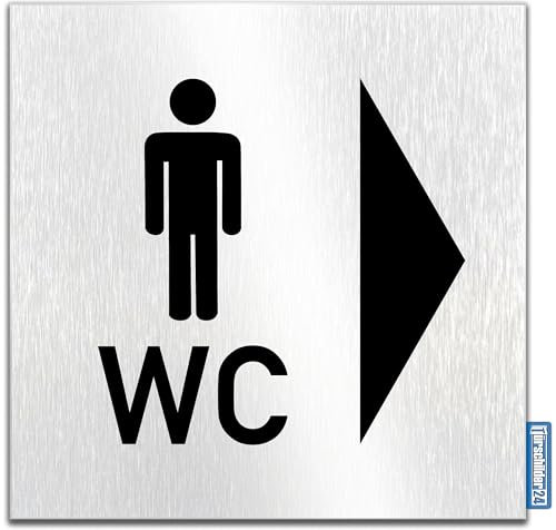 Türschilder24 Placa para puerta de aluminio Dibond, 120 x 120 x 3 mm, silla de ruedas para inodoro izquierda/derecha • 100% fabricado en Alemania (hombre + WC/flecha derecha)