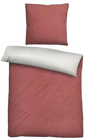 biberna Premium-Melange-Flanell Bettwäsche 155x200 cm rot – Biber 2-teilig | 100% Baumwolle, wärmend & weich | Kissenbezug 80x80 cm | Paspel & Reißverschluss | Winter-Bettwäsche Uni | Modell 0840500
