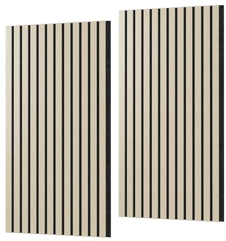 SUBTLETY Holz-Furnier Akustikpaneele 2er Set Wandverkleidung 3D-Wandpaneele 120x60cm Lamellenverkleidung aus Akustik-Filz Lamellenwand für Wohnzimmer, Büro, Schlafzimmer (Weiße Eiche)