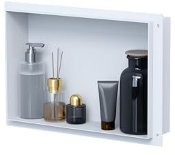 VILSTEIN Duschnische 30x45 cm Unterputz, Wandnische Weiß, Randloses Duschregal mit Ablagefach, Einbauregal für Dusche & Badezimmer, Dusch Organizer, Wandregal für Aufbewahrung in der Dusche