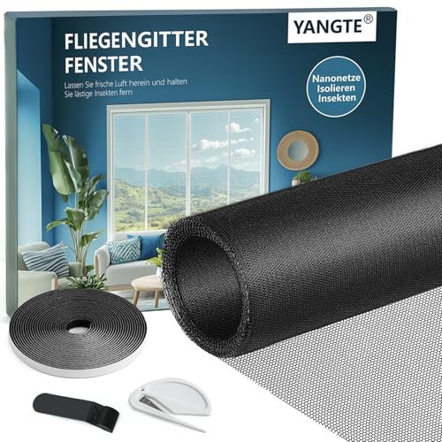 YANGTE Fliegengitter Fenster (130x150 cm | 1 pack), Fliegengitter für Fenster Schwarz, Insektenschutz Fenster ohne Bohren, Moskitonetz Fenster mit Klettverschluss und Schneidwerkzeug