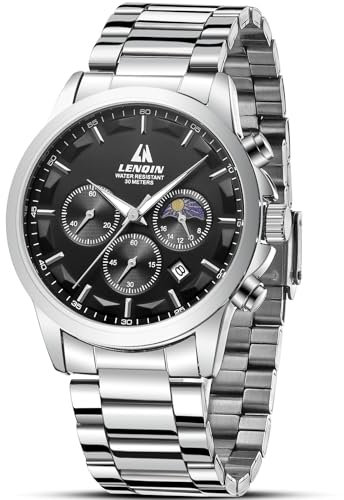 LN LENQIN Herren Uhr Uhren Herren Chronograph Edelstahl Wasserdicht für Männer Analog Quarz Armbanduhren Business Arbeit Kleid Uhr Geschenke