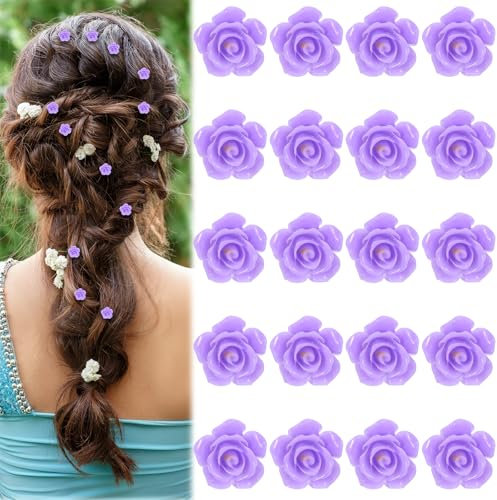 Nogeqi 20 pinzas para el pelo con flores moradas, pequeñas y bonitas, pinzas para el pelo de flores, accesorios para el cabello de novia, clip para el pelo de flores moradas, accesorios para el