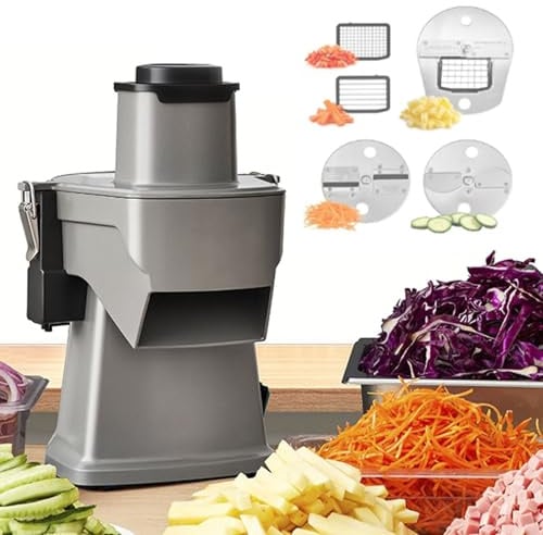 RSQQL 4-in-1-Gemüseschneider und -würfelschneider, kommerzieller Gemüseprozessor for Würfeln, Raspeln, Schneiden und Schlitzen, austauschbare Klinge for elektrischen Pommes-Frites-Schneider