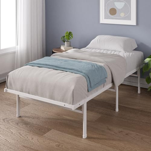 Zinus Justin Bett 90x200 cm - Höhe 36 cm mit Stauraum unter dem Bett - Metall Plattform Bettgestell - Weiß