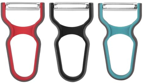 OUDQFCJ Pelatore universale per frutta e verdura in acciaio inox a 3 pezzi, pelapatate e asparagi (12 x 6,3 cm) (nero/blu/rosso)