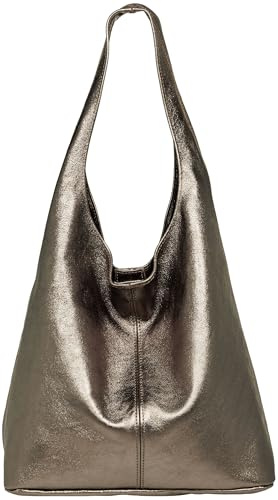 Caspar große Damen Wildleder Tasche Hobo Bag Shopper - CLASSIC LINE - Modell No.767 - Made in Italy, Farbe:platin metallic, Größe:One Size
