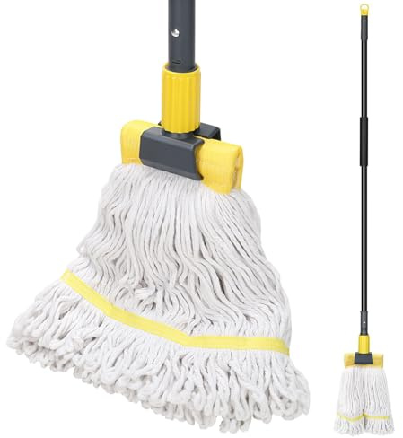 KeFanta Wischmopp für die Bodenreinigung 146 cm mit langem Stiel, Baumwolle für die Bodenreinigung in Haushalt, Küche, Büro, Garage und auf Beton Fliesenböden.