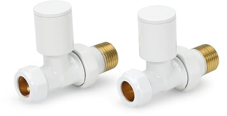 LavaTap Radiator Valves Pair 15 mm – Manual Radiator Valve Set for Central Heating – Durable Brass – Compatible with Standard UK Radiators and Heating Systems (White, Straight)
