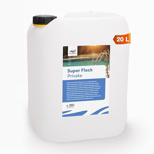Chlorreich Superflock Private – Flüssiger Trübungsentferner für Sandfilter – Flockungsmittel für glasklares Poolwasser – bindet Schwebeteilchen & verbessert Filterleistung – 20 L – nicht für Kartusche