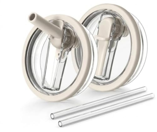 TSUOUKL 2 Pezzi Coperchi di Ricambio per Stanley Cup 40 oz, Coperchio Ermetico con 2 Cannucce, Accessori Riutilizzabili e Antipolvere per Bicchiere Tumbler, Bianco Crema