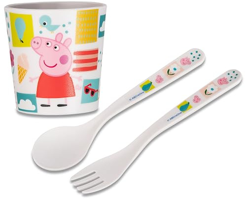 Koziol EASY EATER SET PEPPA PIG Becher + Besteckset | ab 6 Monaten | spielerisch Essenlernen | bruchfest, lebensmittelecht, spülmaschinengeeignet (Becher + Besteckset)