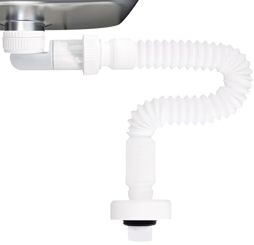 Omnikryp Sifone da 1 1/4 Pollici, Antiodore sifone Flessibile Inodore, Tubo Scarico Lavandino Regolabile, Allungabile da 380-930 mm, per Lavello della Cucina