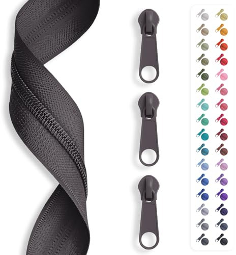 5m Reißverschluss endlos, Spirale 3mm + 15 Schieber/Zipper 32 Farben, Meterware (Dunkelbraun)