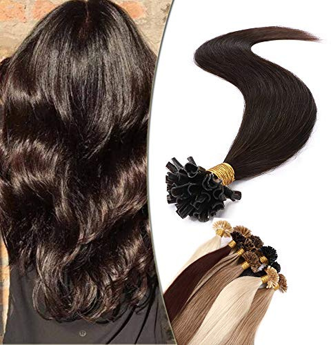 SEGO Extensions Echthaar Bondings Keratin U-Tip Remy Human Hair Haarverlängerung 50 Strähnen Dunkelbraun#2 20(50cm)-50g