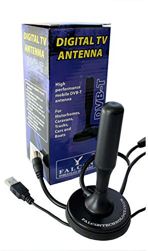 Falcon Amplified Magnetic Mount Freeview Digital TV Aerial for Motorhome, Caravan, Boat, 5 Metre cable