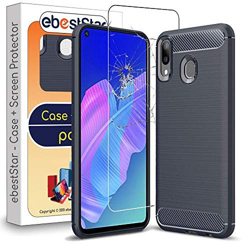 ebestStar - Cover per Huawei P40 Lite E (2020), Custodia Protezione Carbonio Design, TPU Morbida Antiurto, Blu scuro + Vetro Temperato