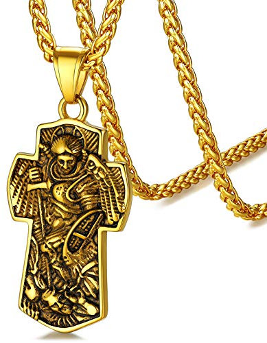 FaithHeart Heiliger Michael Anhänger mit Kreuz Herren Damen kreuzkette mit Michael für Geburtstag Vatertag