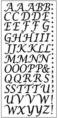 15mm Glitter Script Letter Stickers - Self Adhesive Alphabet Birthday Card Embellishments (Black)