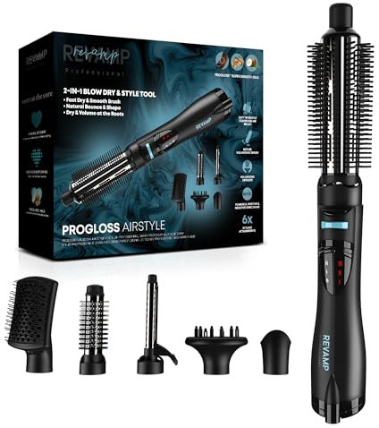 REVAMP Heißluft-Styler - 6-in-1 Multi-Styler, rotierende Föhn-Bürste für voluminöses Föhnen, Haarstyler für Wellen und Locken, Glätten und schnelles Föhnen mit 6 Aufsätzen