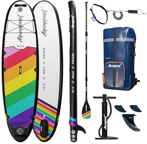 AQUAPLANET Inflatable Stand-Up Paddleboard Set - Max I 320 cm I Ideal for SUP Beginners & Experts I Includes Fin, Paddle, Pump, Repair Kit, Backpack, Lead, Dry Bag, Carry Strap
