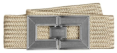 Caspar GU328 breiter elastischer Damen Stretch Taillengürtel mit stylischer Metallschließe, Farbe:beige, Gürtelgröße:70 [für Körperumfang 75-85 cm]