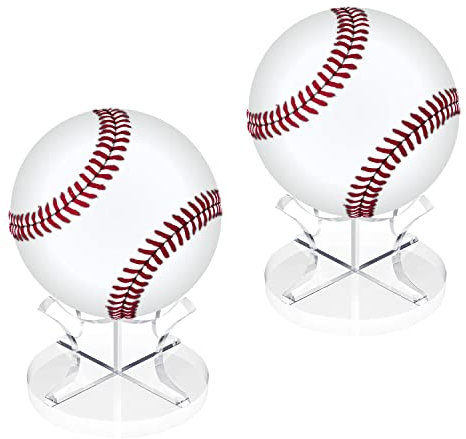 2 Stück Acryl Baseball Ständer Halter Sport Ball Display Rack Protector + 2 Stück rutschfeste Gummipads für Golf Softball Tennis Ball Spheres Displays