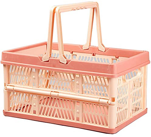 NC Shopping Basket Klappbox Faltbar mit Henkel,Faltbox nutzbar als klappbarer Einkaufskorb Handkorb und Kofferraum Organizer (Pink,43 * 31.5 * 25cm)