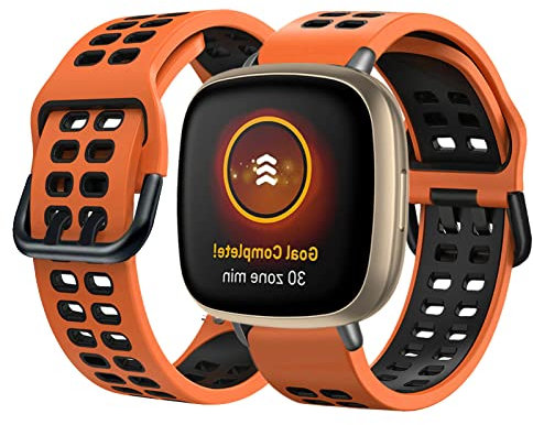 BrynnShop Silikon Armbänder Kompatibel mit Fitbit Versa/Versa 2/Versa Lite Armband Fitbit Versa 3 /Sense Armband Für Herren Damen Sport Weiche Wasserdicht Ersatzband mit (Orange,Versa 3 /Sense)