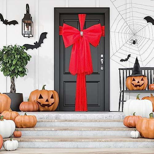 YODEN Fiocco per porta di Natale, decorazione natalizia con fiocco per porta anteriore, doppio fiocco con decorazione diamantata, matrimoni, baby shower, decorazioni per porta di Natale (rosso)