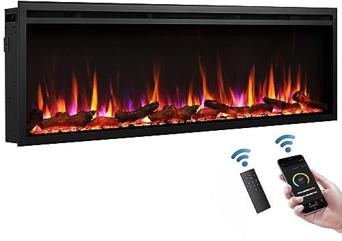 BALDERIA Atalanta 60 Elektrokamin - Elektrischer Einbaukamin mit Heizung 1000/2000 W, realistischer 3D-Flammeneffekt, integrierte Knisterfunktion, Fernbedienung, Timer, Thermostat - Schwarz