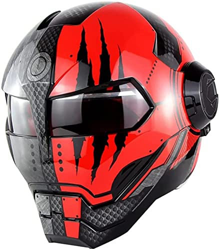Motorradhelm Motorrad-Integralhelm Mit Offenem Gesicht, ECE-Zertifizierter Iron Man Transformers-Helm, Hochklappbarer Motorrad-Integralhelm Für Erwachsene, Männer Und Frauen B,M