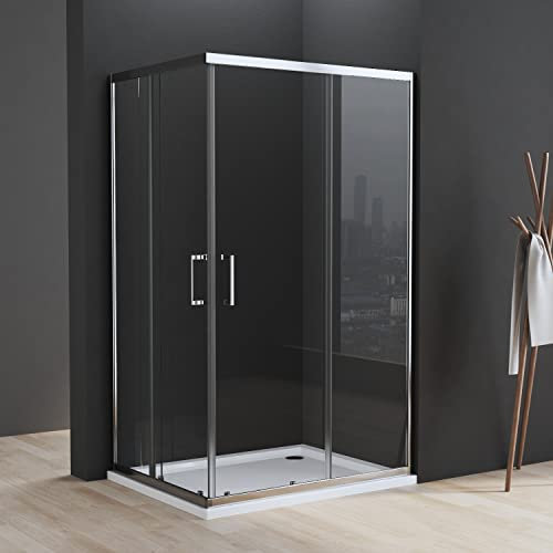 Duschkabine 100x80 cm Schiebetür Eckeinstieg Duschkabine mit Schiebetüren 6mm ESG Glas Duschschiebetür Duschabtrennung Eckeinstieg Duschwand Höhe 185cm