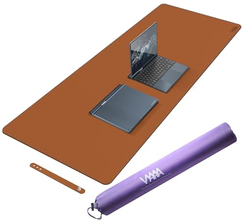 VYAAA Schreibtischunterlage Leder, 140 x 60cm Doppelseitige Tischunterlage, Rutschfest Mauspad, Laptop-Schreibunterlage für Büro und Zuhause (braun)