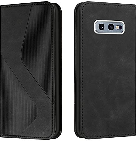Mo-Somnus Kompatibel mit Samsung Galaxy S10E Hülle, Schutzhülle Samsung S10E, Magnet PU Leder Tasche Flip Handyhülle Samsung S10E, Klappbar Kartenfächer Samsung S10E Brieftasche Klapphülle (Schwarz)