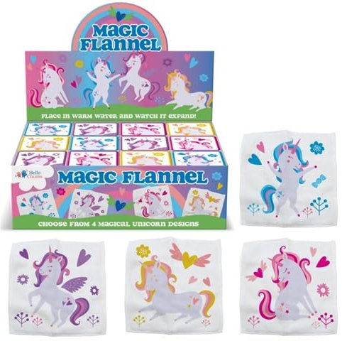 Hello Chums Wash Cloth - Unicorn Magic Flannel, Face Cloths Flannels Cotton - Fun Designs for Children, Baby, Kids - 4 Unique Designs (1 Supplied At Random)