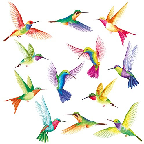 DECOWALL DS6-8060 12 Large Beautiful Humming Birds Wall Stickers Flying Hummingbird Decals Removable for Bedroom Living Room Art Home Décor