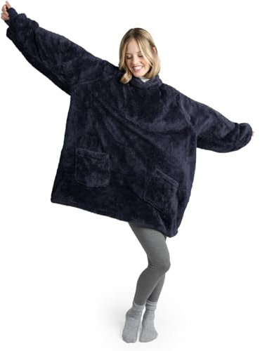 Blumtal Hoodie Decke Damen mit Ärmeln und Kapuze - OEKO-TEX zertifizierter Kuschelpullover Damen - Decke zum Anziehen - Decken Hoodie Damen - Kuschelpullover - Dunkelblau