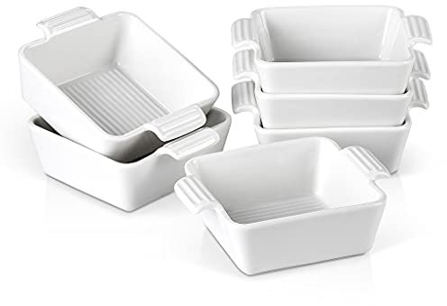 Sudemota Assiette de Diner Plats de Cuisson en Porcelaine Blanche 6/12 pièces 210 ML avec poignée, soufflé en céramique brûlée Tapas moules à Tarte ramequins (Color : 6Piece)