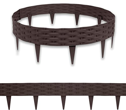 SUBTLETY 10m Beetumrandungen Kunststoff 10 Stück 100x20cm Rattan-Optik Beeteinfassung Rasenkanten Biegbarer Mähkante Beetbegrenzung Flexible Palisaden Wetterfest Beet Zäune für Garten (Braun)