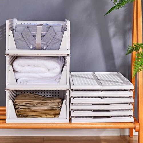 EURXLQ 5 Stück Stapelbare Kleiderschrank Aufbewahrungsbox,Faltbar Lagerkisten Schublade,Plastik Aufbewahrungsboxen Lagerkästen für Badezimmer,Schlafzimmer,Küche43×33×18.5cm Weiß