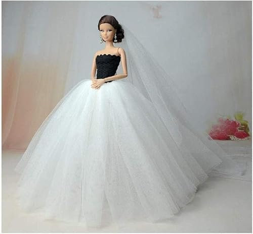 Aeromdale Puppe trägerloses Hochzeitskleid Kleidung für 11,5 Zoll Mädchen Puppe - Hochzeitskleid Kopf Schleier Outfits Kostüm Zubehör (A)