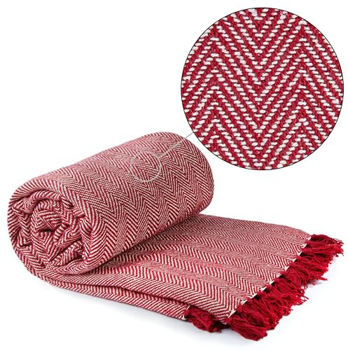 Emma Barclay Herringbone - Coperta in cotone riciclato con motivo a spina di pesce, per sedia, divano, letto, 50 x 60 (127 x 152 cm)