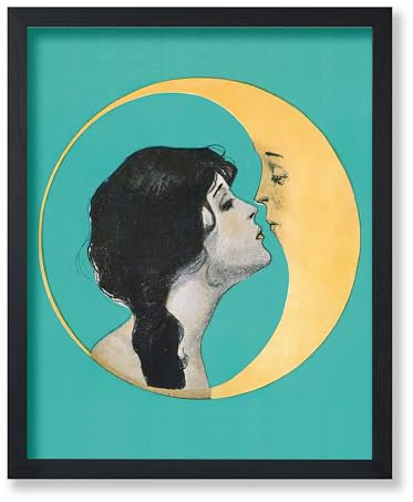 Poster Master Vintage Dear Old Dixie Moon Poster – Frau küsst Mond Druck – Halbmond Kunst – himmlische Kunst – Geschenk für Sie & Ihn – Monddekoration für Schlafzimmer oder Wohnzimmer – 28,9 x 35,6