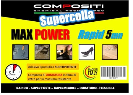 Composites Max Power Rapid, super colle à base de Résine Epoxy avec renfort en fibre de verre, Extra forte, étanche, souple, résistante.